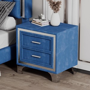 Nightstand, Side Tables Bedroom With 2 Drawers, Metal Legs, Mid Century Velvet Bedside Table, Fully Assembled Except Legs And Handles - 1 of 4