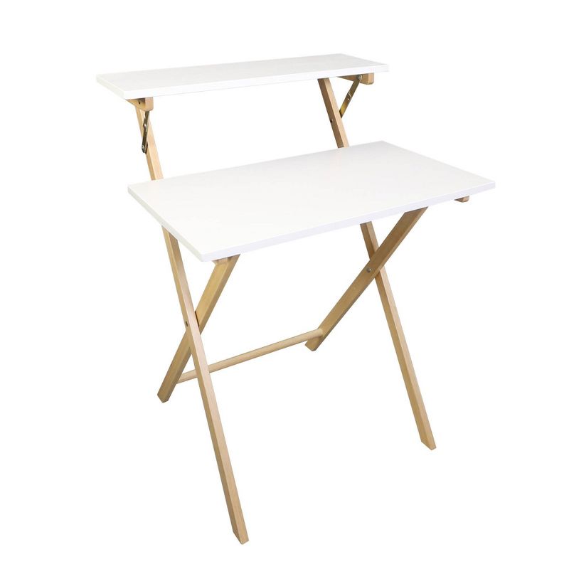 Solid Wood 2 Tier Foldable Laptop Desk White/Natural - Flora Home, 4 of 12