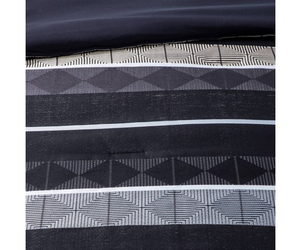 Full Matthews Geometric Comforter Set Black/Navy - Hallmart Collectibles