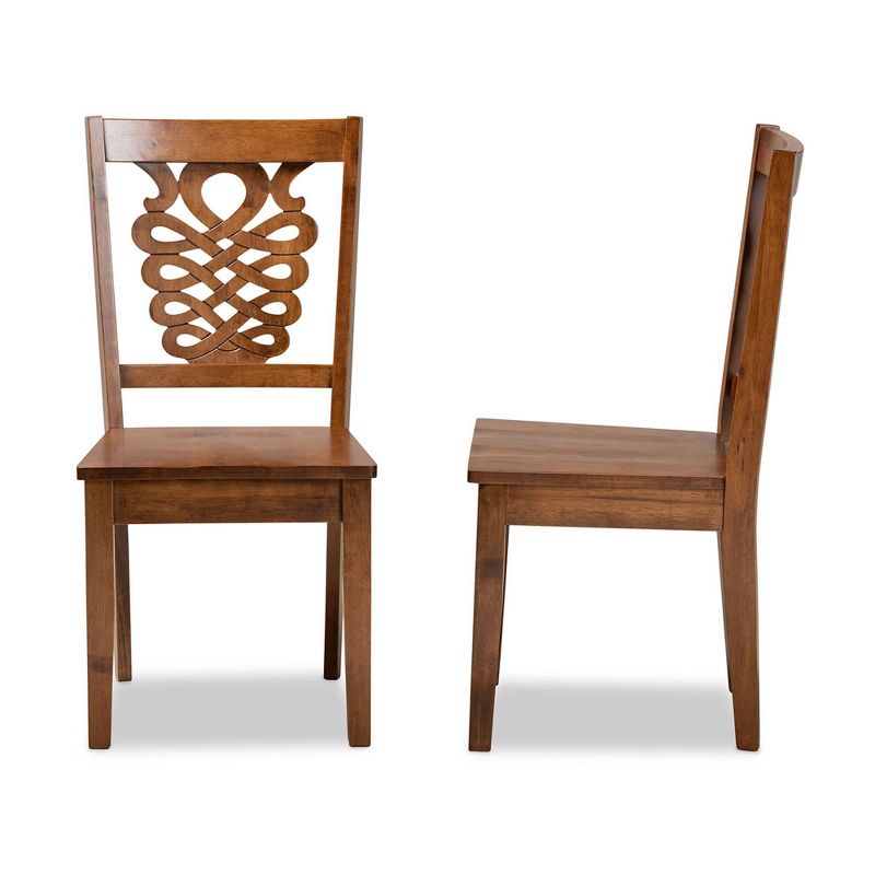 2pc GervaisWood Dining Chair Set Brown - Baxton Studio: Walnut Finish, Geometric Backrest, Upholstered, 4 of 10