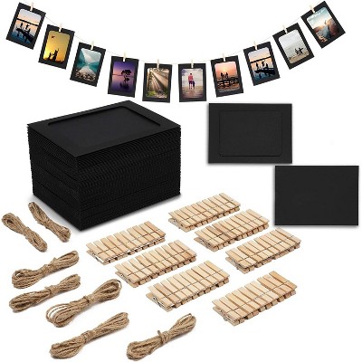 DIY Hanging Photo Display Set with Photo Card Slots, String Twine and Wooden Clothespins for Party Decorations