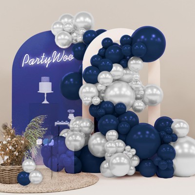 PartyWoo Balloons Blue Silver Navy 18 12 10 5 Inch 142 pcs