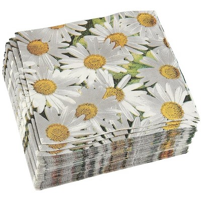 Juvale 100 Pack White Daisy Flower Disposable Paper Napkins Birthday Party Supplies, 6.5x6.5", Greenery