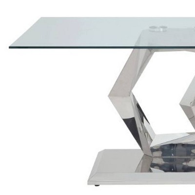 Gianna Contemporary Clear Glass Dining Table with X-Shape Stainless Steel Base