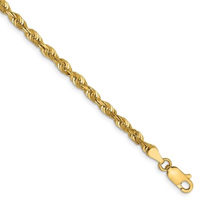 Black Bow Jewelry 14k Yellow Gold 4mm Diamond Cut Rope Chain Anklet, 9 Inch