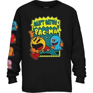 Official Pacman Video Game Shirt - Namco Atari Pac-Man Official Long Sleeve T-Shirt (Black Drawing, Medium) - 1 of 4