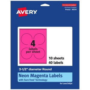 Avery Neon Magenta Paper Labels, 3.5" Diameter Round - 1 of 4