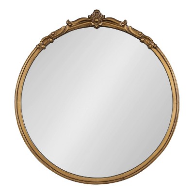 Elegant Gold Round 33" Baroque-Inspired Vanity Mirror