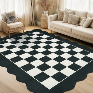 Modern Geometric Area Rug Scalloped Edge Washable Rugs for Living Room Bedroom Soft Foldable Farmhouse Carpet - 1 of 4