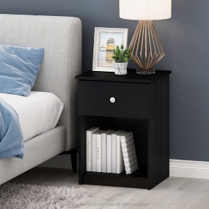 Furinno 2PCS Mid-Century Nightstand Multipurpose End Table Accent Side Table W/Drawer & Open Storage Cube for Bedroom,Living Room,Black Oak - 1 of 4