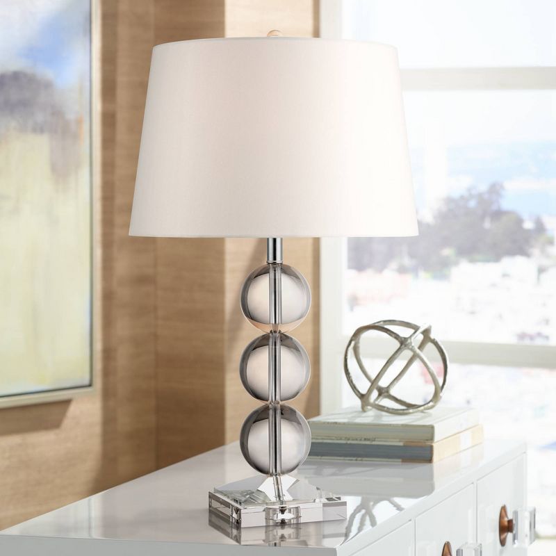 360 Lighting Mersenne Modern Table Lamp 26" High Clear Crystal Globes Stacked Silver Pole White Drum Shade for Bedroom Living Room Bedside Nightstand, 2 of 8