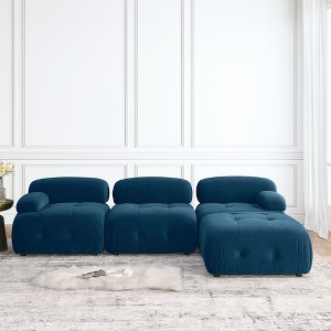 93" Modular Button Velvet/Teddy Fabric Tufted Upholstered Sectional Sofa, L Shaped Sofa with Reversible Ottoman - ModernLuxe - 1 of 4