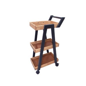 Suite Bebe Aria 3-Tier Wooden Rolling Utility Cart Organizer and Caddy - Natural Shelves/Black Frame - 1 of 1