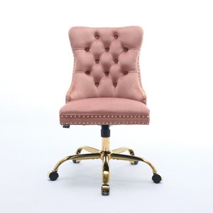 GlasFlength Task and Office Chairs Modern Velvet Swivel Chair with Gold Base and Tufted Back for Home Office, Pink, 24.8"*19.4"*38.6" - 1 of 4
