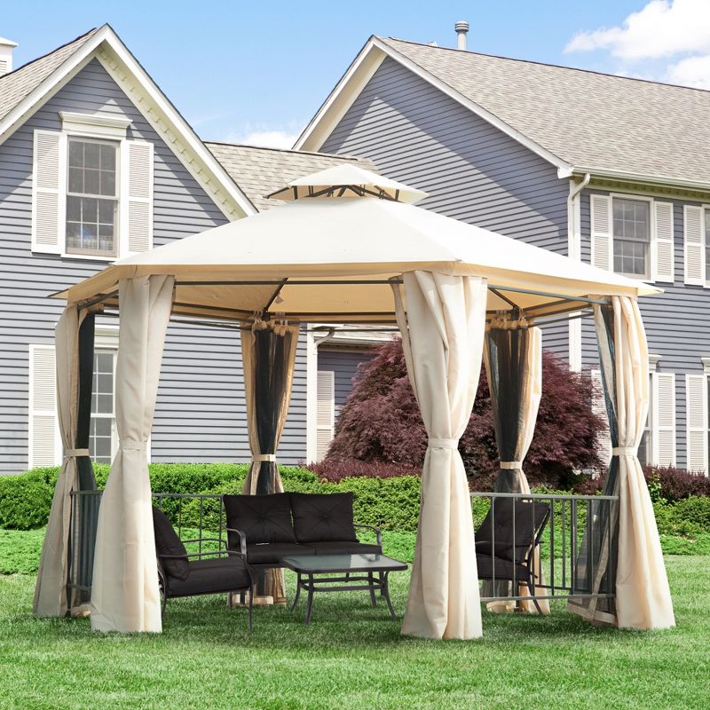 Outsunny 13' x 13' Outdoor Patio Gazebo Canopy Pavilion with Removable Mesh Netting, Curtains, Double Tiered Roof, UV Protection & Large Floor Space, 2 of 9