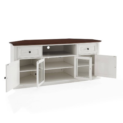 White Mahogany Corner TV Stand with Cabinets, 66"