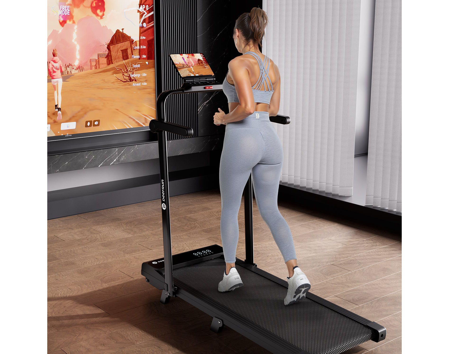 DeerRun A6 Plus 2026 New 2-in-1 Folding Treadmill with 5% Incline, Bluetooth & Remote Control, 300lb