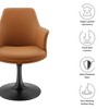 Modway Lippa Swivel Dining Armchair – Faux Leather Barrel Chair with 360° Rotation and Pedestal Base in Black and Tan - 3 of 4