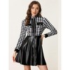 Allegra K Women's PU Faux Leather Houndstooth Patchwork Zipper Up Club Party A-Line Dress - 3 of 4