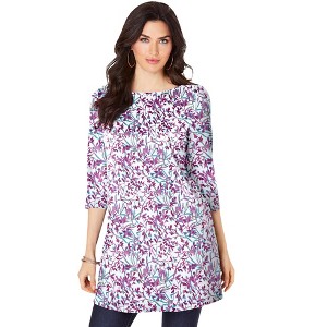 Roaman's Women's Plus Size Boatneck Ultimate Tunic With Side Slits - 1 of 4