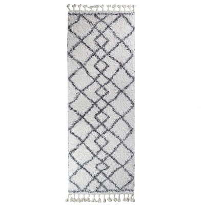 Diamond Weave Shag Polypropylene Black-cream Indoor Runner Rug With ...