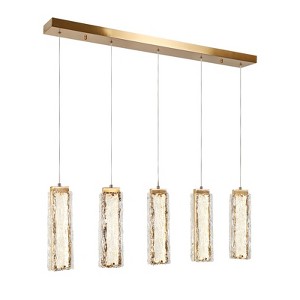 LNC Latreia 5-Lights 39.3" Luxury and Glam Linear Integrated LED Glass Kitchen Island Pendant  Lights, Gold with Glass - 1 of 4