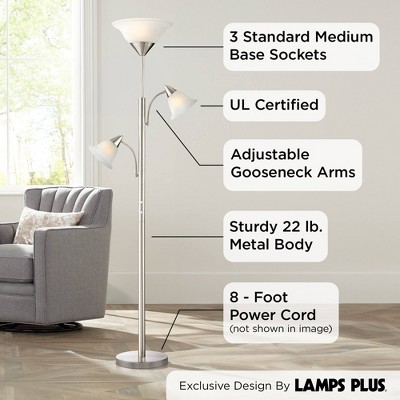 Sleek Brushed Nickel Multi-Head Torchiere Floor Lamp with Alabaster Shades