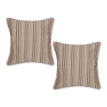 2pc 18"x18" Leather Chambray Striped Recycled Cotton Square Throw Cover Brown - Design Imports