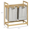 JANSNO Double Laundry Hamper, 2 Section Bamboo Laundry Basket with Storage Shelf 2 Pull-Out and Removable Bags - 3 of 4