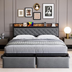 Bed Frame with Storage Headboard and 2 Drawers LED Lights - 1 of 4