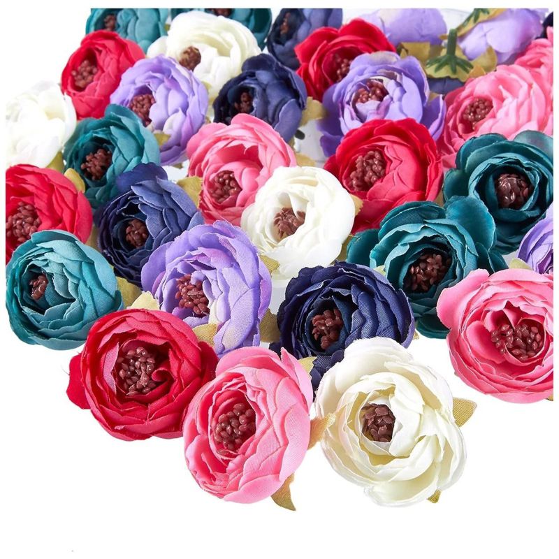 Juvale 60 Pack Small Artificial Peony Flower Heads, Faux Flowers for DIY Crafts, Decorations, 6 Colors, 1.6 In, 4 of 7