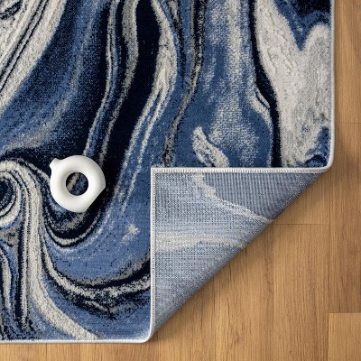 Blue and White Abstract Swirl 5' x 7' Synthetic Area Rug