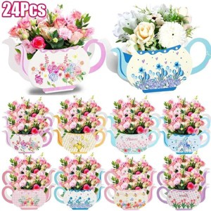 24-Piece Teapot Floral Centerpiece Set, 4 Styles Paper Flower Box & Gift Box Decor for Princess Tea Party, Birthday, Garden Wedding Supplies - 1 of 4
