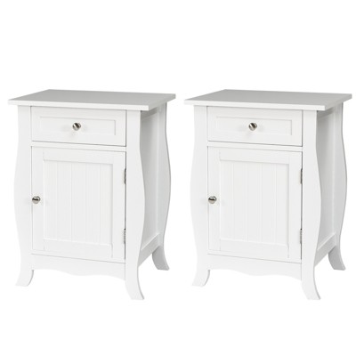 Tangkula 2PCS Wooden Accent End Table with Drawer Storage Floor Cabinet for Living Room, Bedroom, Hallway