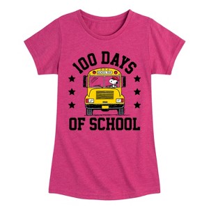 Girls' - Peanuts - Snoopy Bus 100 Days Of School Fitted Short Sleeve Graphic T-Shirt - 1 of 4
