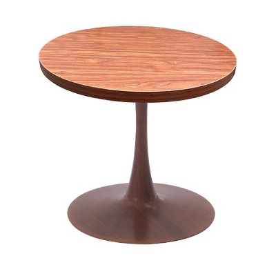LeisureMod Bristol 27" Round Dining Table with MDF Top and Walnut Steel Pedestal Base for Modern Kitchen and Dining Room