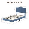 Upholstered Bed Frame for Kids, Twin Bed with Scallop Headboard, Toddler Velvet Princess Platform Bed for Girls, Solid Wood Slats Support - 2 of 4