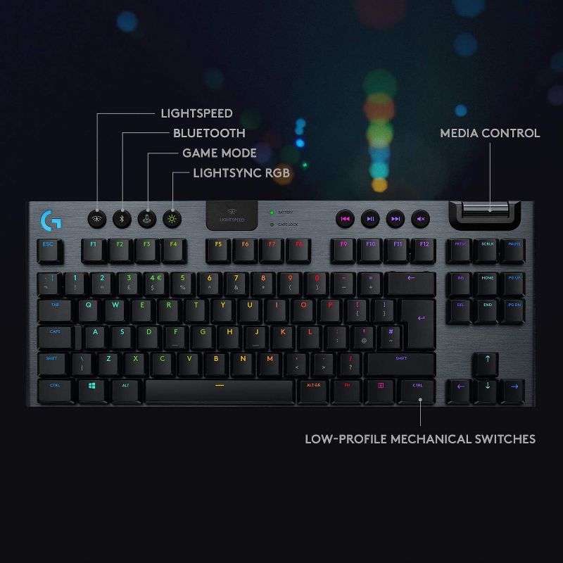Logitech G915 Tenkeyless LIGHTSPEED Wireless Bluetooth Gaming Keyboard, Mechanical Switches, RGB Backlit, Low-Profile Keys, 6 of 9