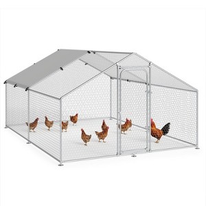 XBRIGH Large Metal Chicken Coop Walk-in Poultry Cage Chicken Run Pen Duck House with Waterproof and Anti-Ultraviolet for Outdoor Farm Use Spire Roof - 1 of 4