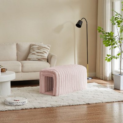 Kumasinova Plush Storage Ottoman Bench, Arch Hollow Design, Cat Nest & Storage Ottoman, Versatile Entryway Bench & Foot Stool, Soft Cushioned