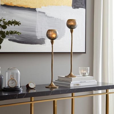 Glass and Metal Tealight Candle Holder - Decorative Holder for Table Centerpiece - Home Decor for Entryway or Living Room Styling