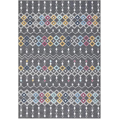 Vintage Trellis Washable Area Rug - Stain Resistant, Non-Slip Low Pile Indoor Carpet for Dining Room, Bedroom & Living Room