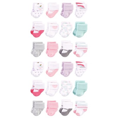 Hudson Baby Cotton Rich Baby Terry Socks 24-Pack, Pink Unicorn, 0-3 Months
