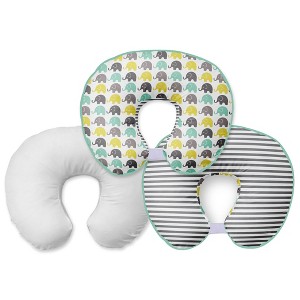 Bacati - 3 pc Elephants Mint Yellow Gray Hugster Feeding & Infant Support Nursing Pillow with 2 removable zippered covers - 1 of 4