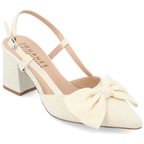 Journee Collection Womens Tailynn Sling Back Block Heel Pumps Cream 8.5