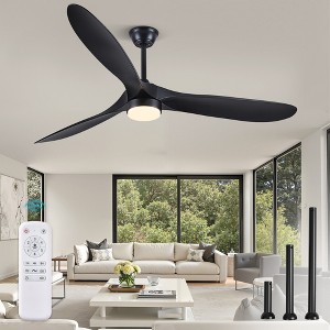 Arceso 70in Ceiling Fan with Light and Remote Control, Farmhouse Wood Modern Low Profile Flush Mount Ceiling Fan for Indoor, Outdoor, Black - 1 of 4