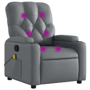 vidaXL Massage Recliner Chair for Elderly - Gray Faux Leather Manual Reclining Armchair with Cup Holders, Side Pocket, and 6-Point Vibration Massage - 1 of 4