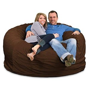 Ultimate Sack 6 Foot Memory Foam Filled Machine Washable Fur Covered Bean Bag Chair with Zipper, Double Stitching, and Durable Inner Liner, Brown - 1 of 4