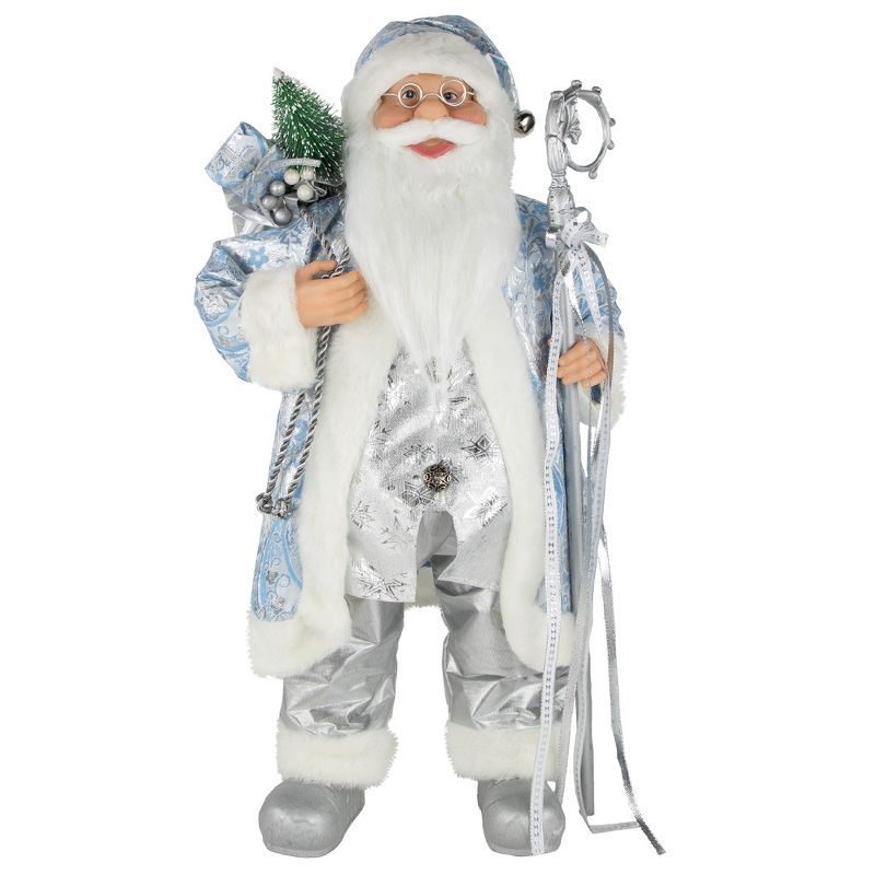 Northlight 24" Blue and Silver Ice Palace Santa Claus with Staff and Bag Christmas Figure, 1 of 6