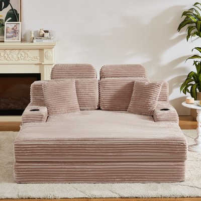 Dolonm 66.5" Chaise Lounge Chair indoor, Deep Seated Armchair Lounge Chair Compressed Sofa, Convertible Floor Bed,With Cup Holder and Side Pockets